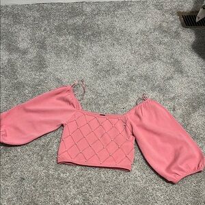 Pink Women's Top with Puff Sleeves